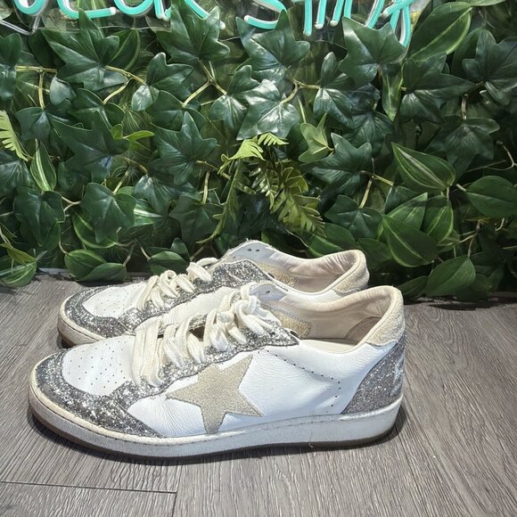 Golden Goose Ballstar Sneakers White Silver Glitter Star Size 39 - Picture 4 of 11